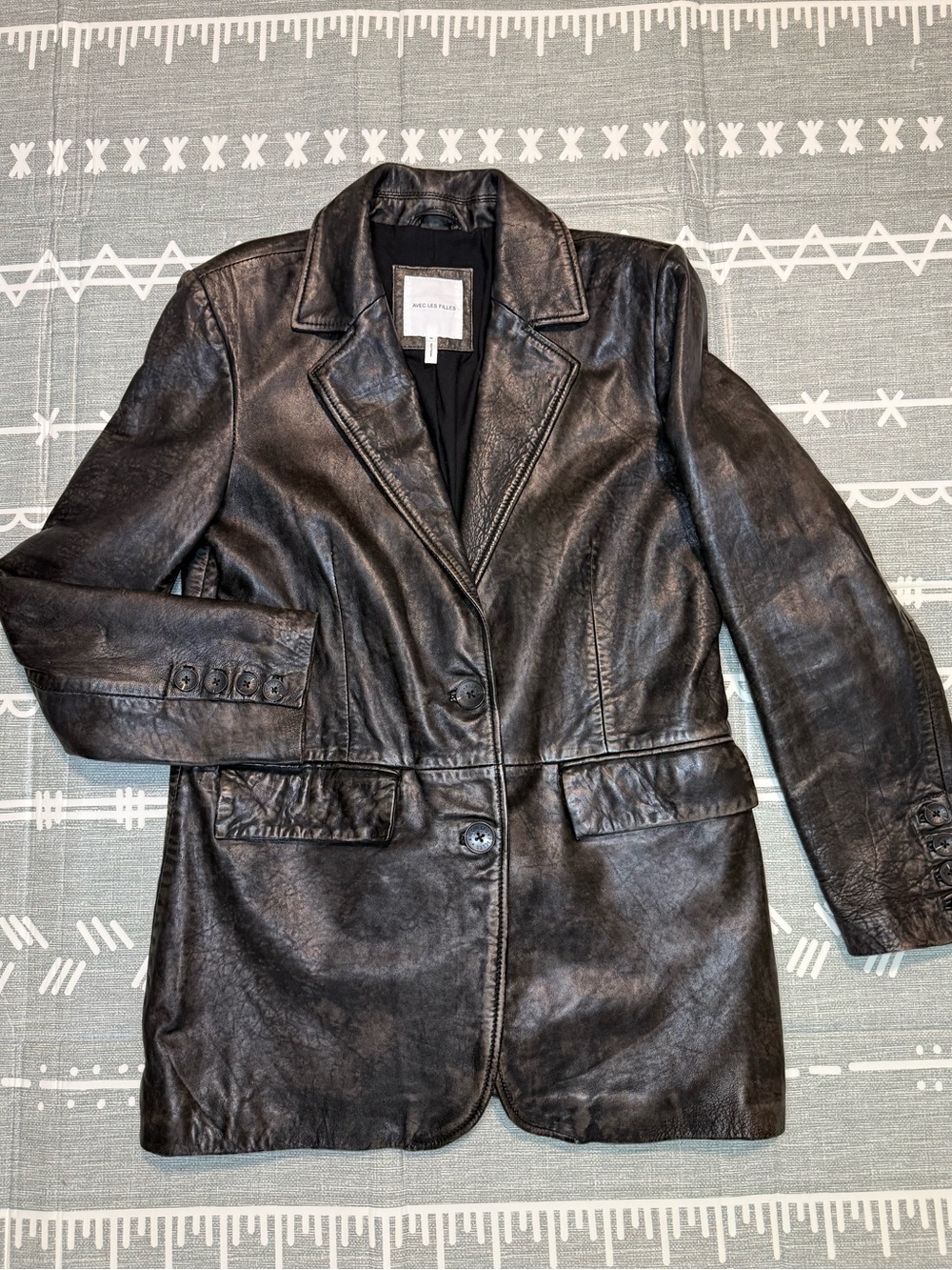 Avec Les Filles Genuine Leather Black Blazer Jacket Women’s M Tailored Classic